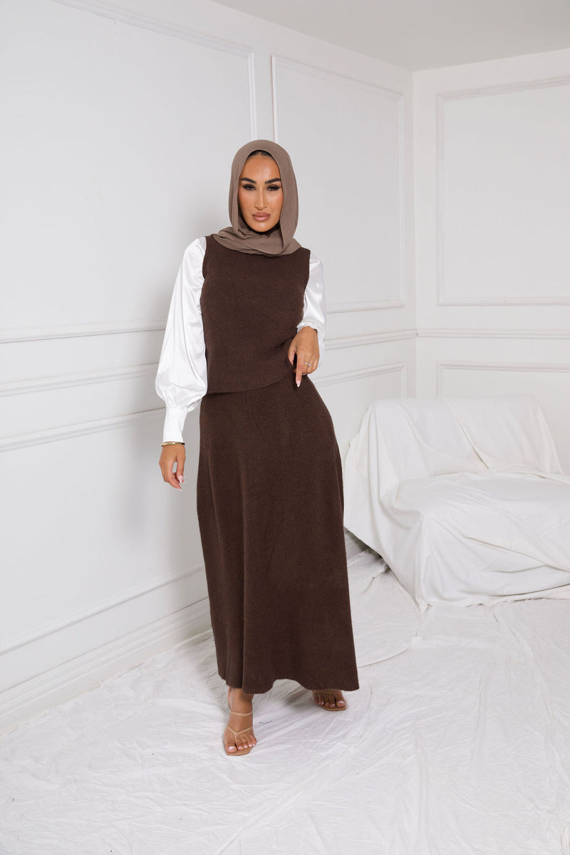 EDEN SKIRT KNIT SET | BROWN