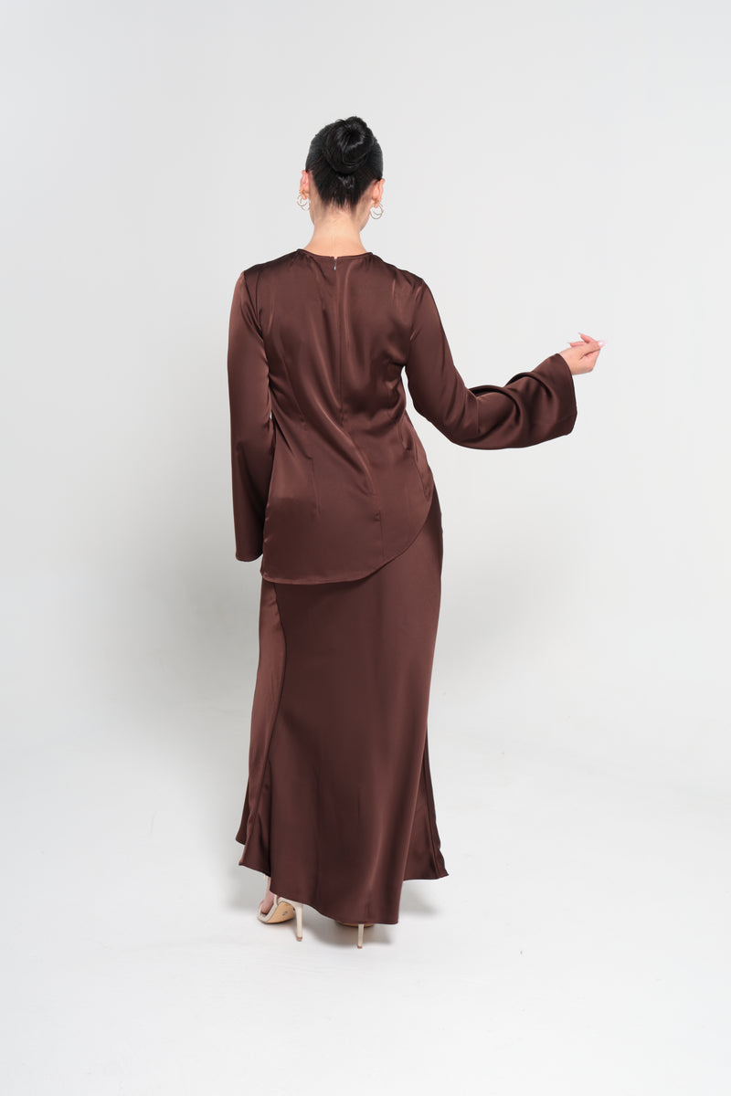 INDULGENCE SATIN MAXI SKIRT  | CHOCOLATE