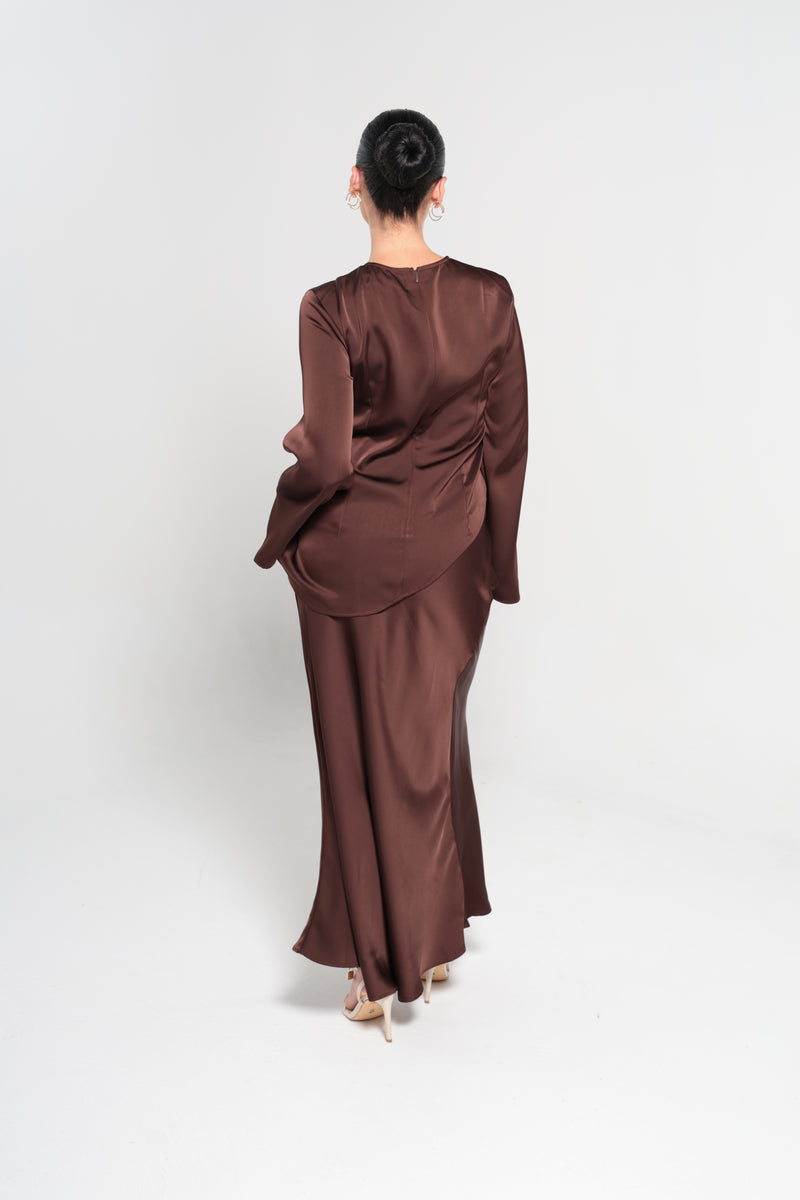 INDULGENCE SATIN MAXI SKIRT  | CHOCOLATE