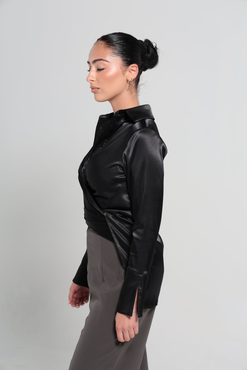 BOTTEGA SATIN SHIRT | BLACK