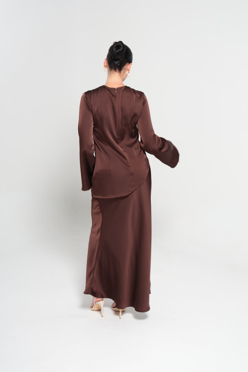 INDULGENCE SATIN MAXI SKIRT  | CHOCOLATE