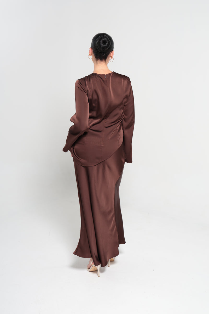 INDULGENCE SATIN MAXI SKIRT  | CHOCOLATE