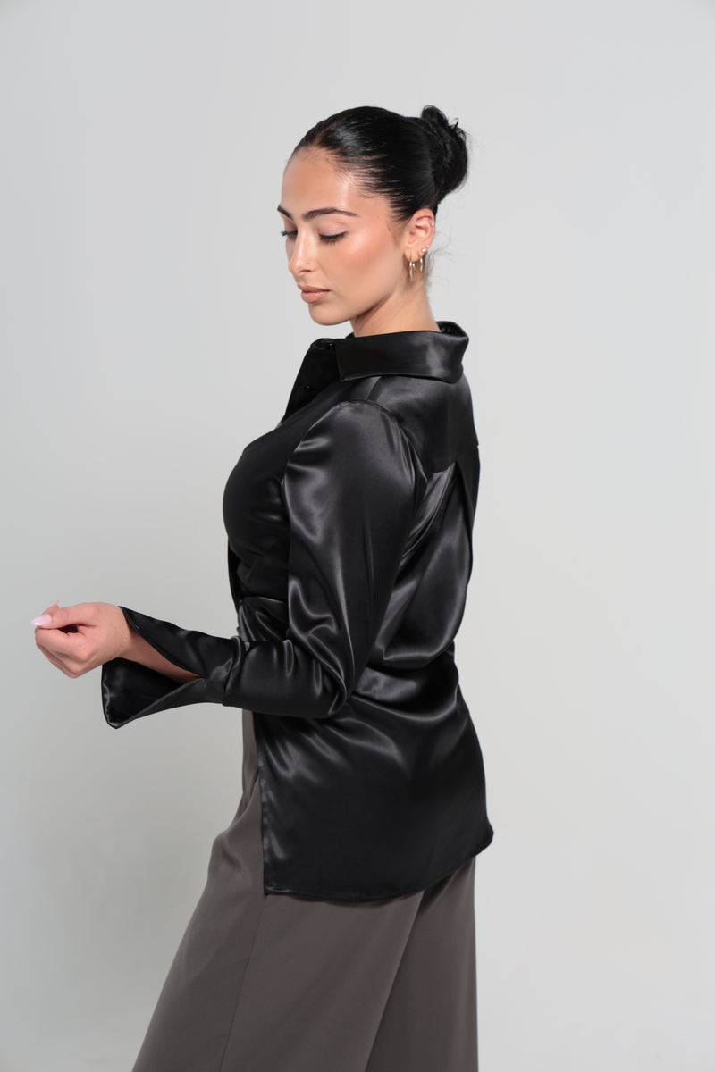 BOTTEGA SATIN SHIRT | BLACK