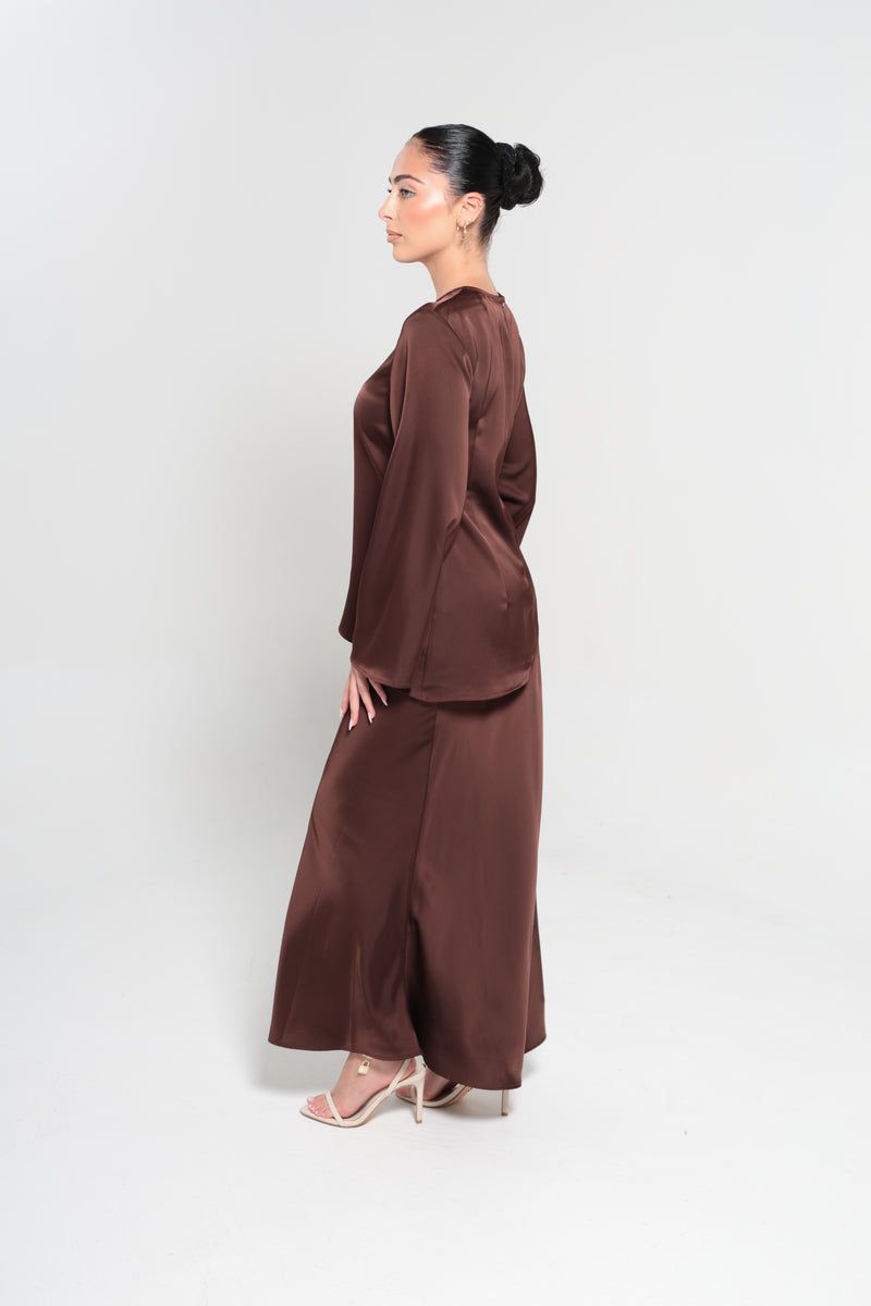INDULGENCE SATIN MAXI SKIRT  | CHOCOLATE