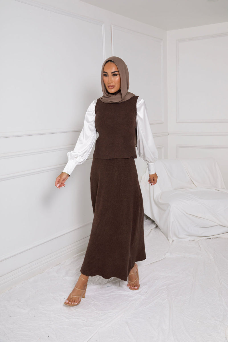 EDEN SKIRT KNIT SET | BROWN