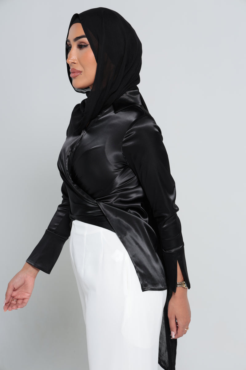 BOTTEGA SATIN SHIRT | BLACK