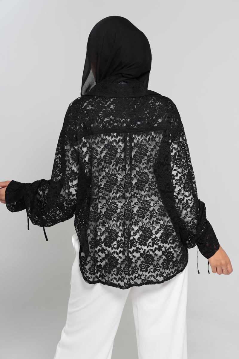 DEMI LACE SHIRT | BLACK