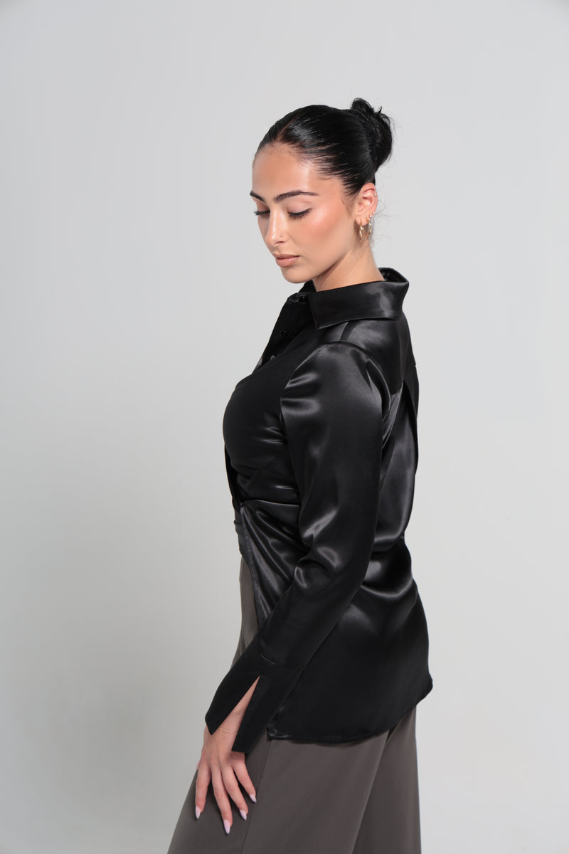 BOTTEGA SATIN SHIRT | BLACK