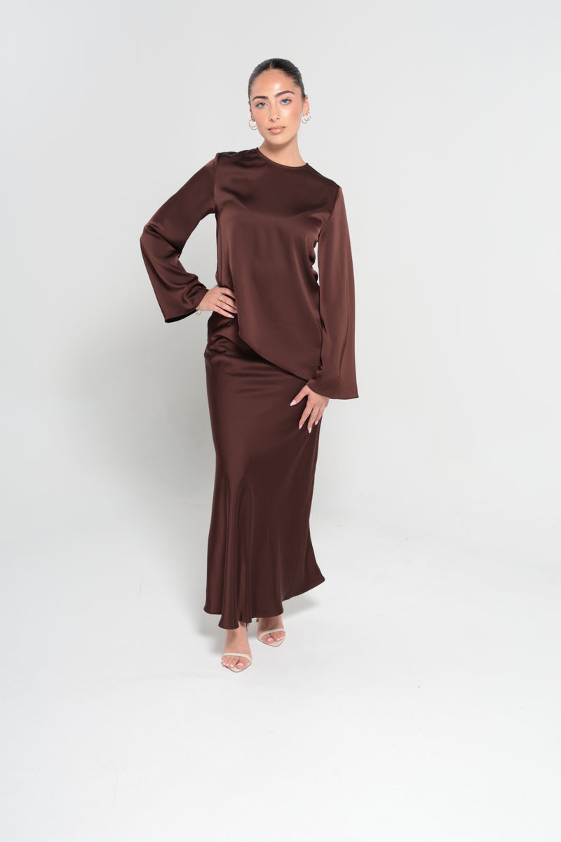 INDULGENCE ASSYMETRICAL TOP | CHOCOLATE