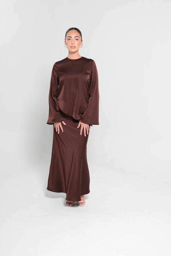 INDULGENCE SATIN MAXI SKIRT  | CHOCOLATE