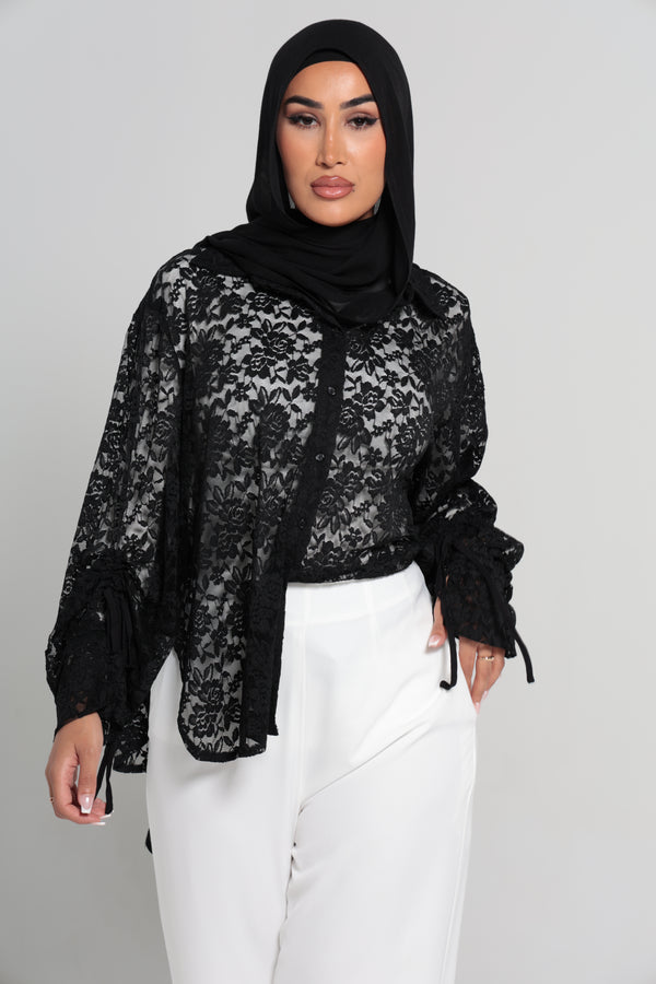 DEMI LACE SHIRT | BLACK
