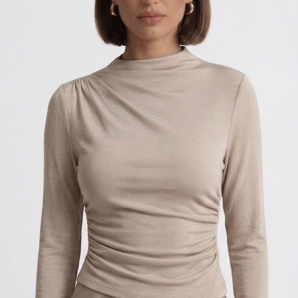 Sienna Ruched Long Sleeve Top – White Avery