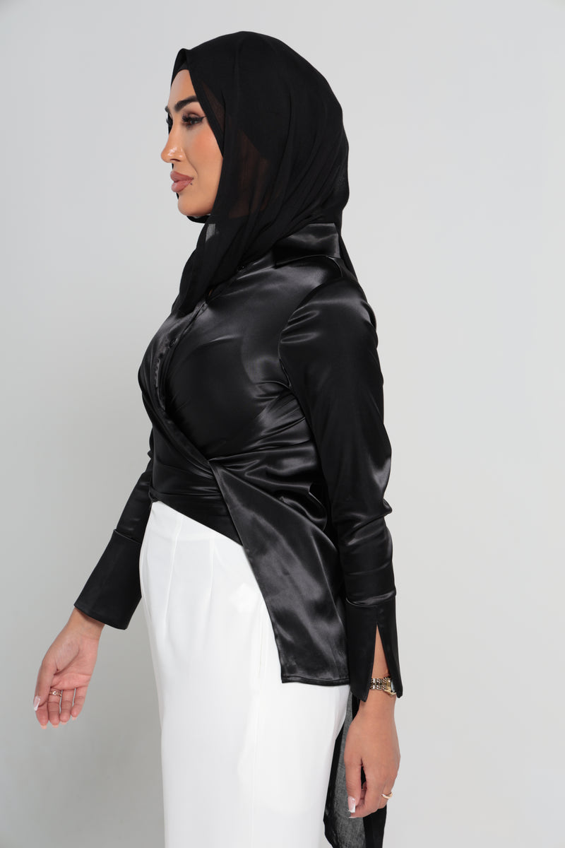 BOTTEGA SATIN SHIRT | BLACK