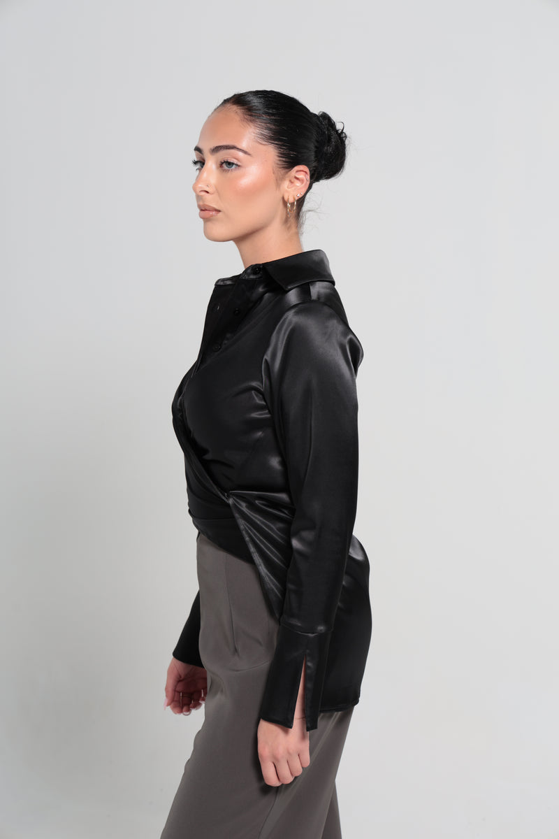 BOTTEGA SATIN SHIRT | BLACK
