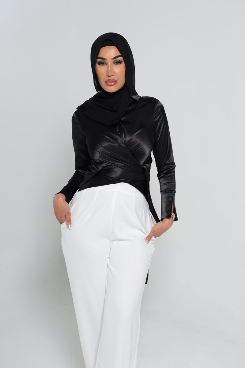 BOTTEGA SATIN SHIRT | BLACK