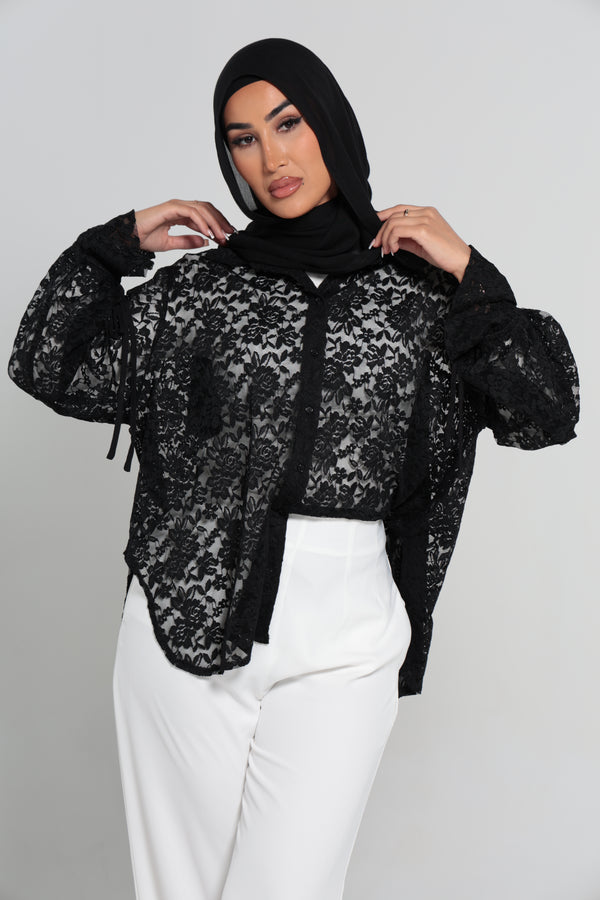 DEMI LACE SHIRT | BLACK
