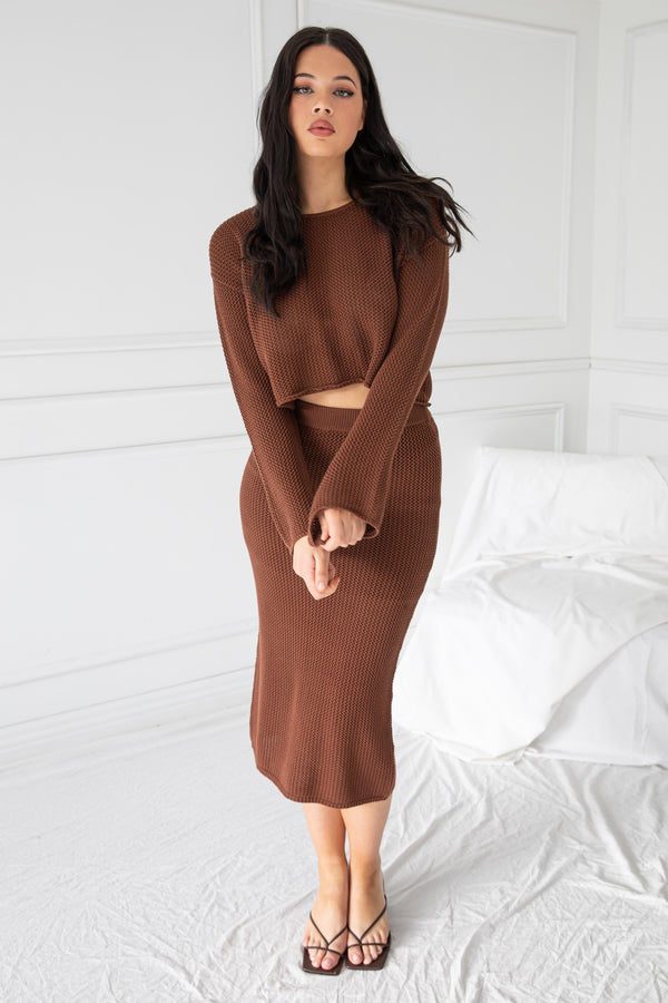 EVERLY KNIT SKIRT | BROWN