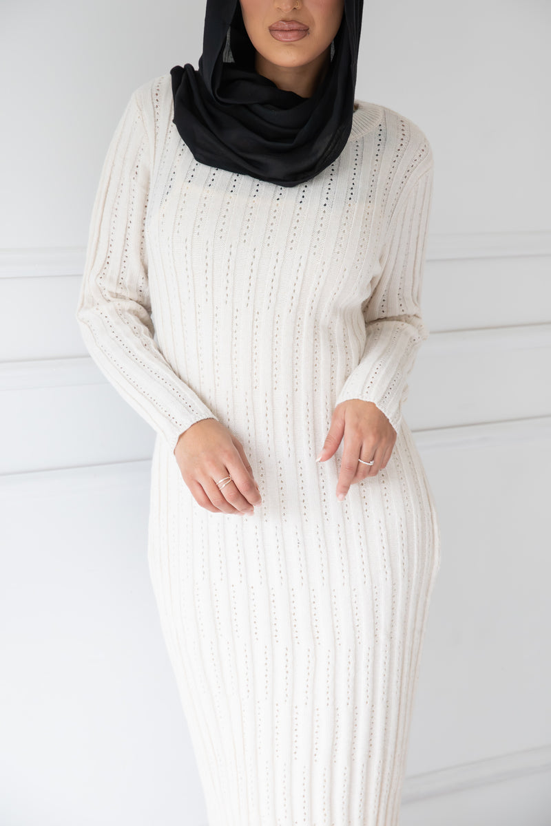 GEM KNIT DRESS | OFF WHITE