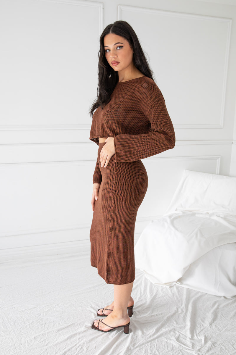 EVERLY KNIT SKIRT | BROWN