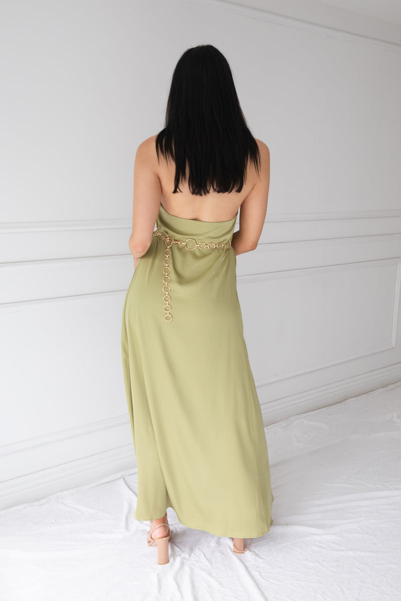 EVETTE SATIN DRESS | AVOCADO