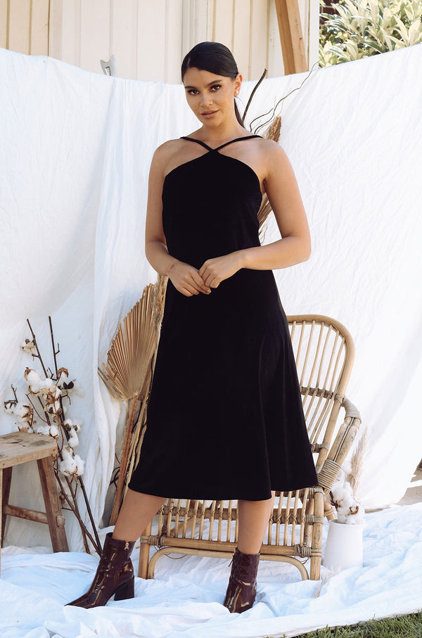 LAWRENCE VELVET DRESS | BLACK