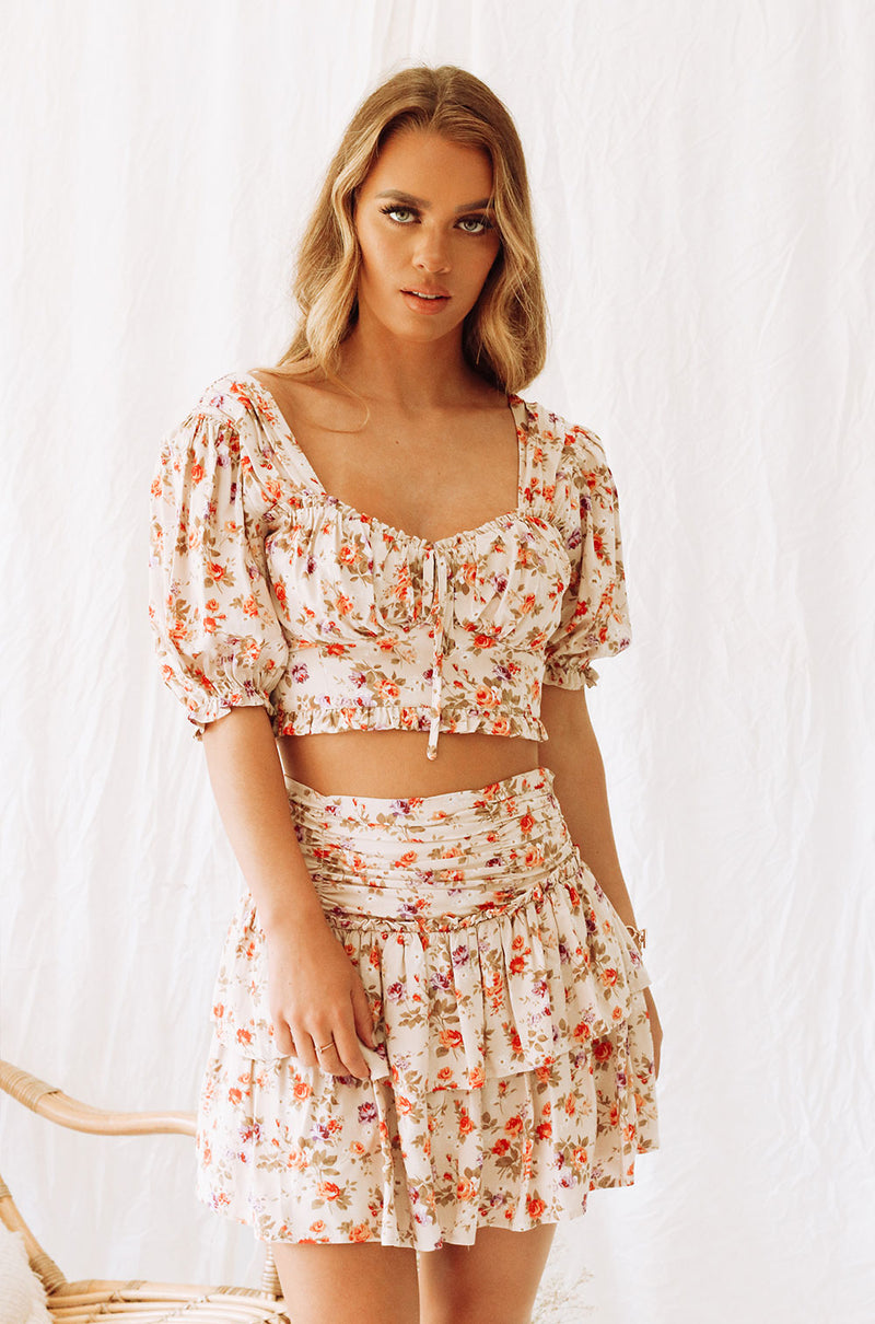 POSY CROPPED TOP - BEIGE FLORAL